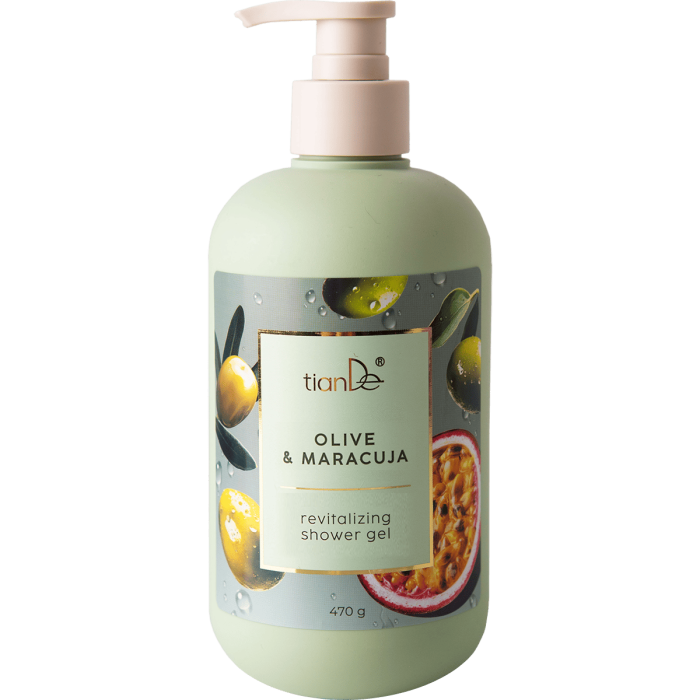 Gel de duș revitalizant cu măsline și fructul pasiunii, 470g